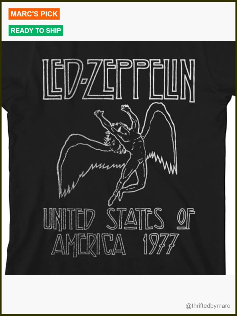 Boy's Led Zeppelin Metallic Print Short Sleeve T-Shirt Relaxed Fit - Picture 2 of 3